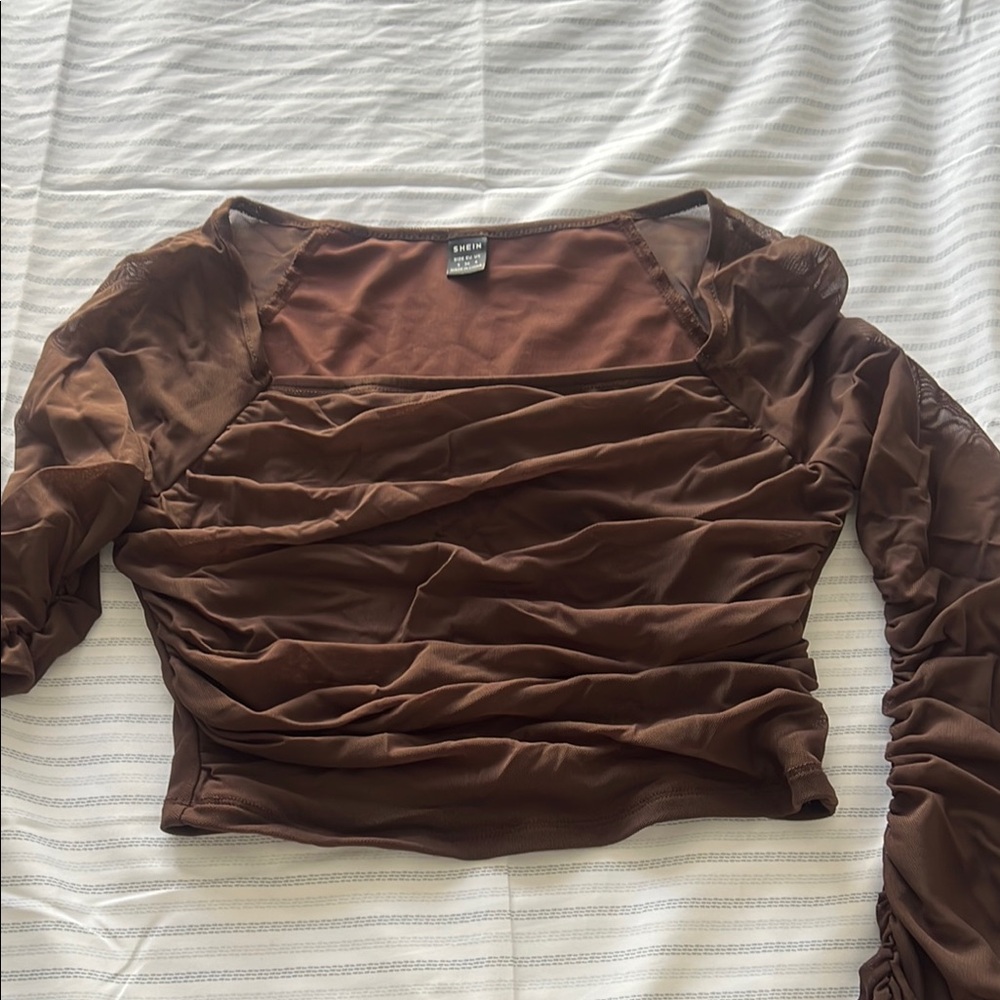 SHEIN going out top brown long sleeve